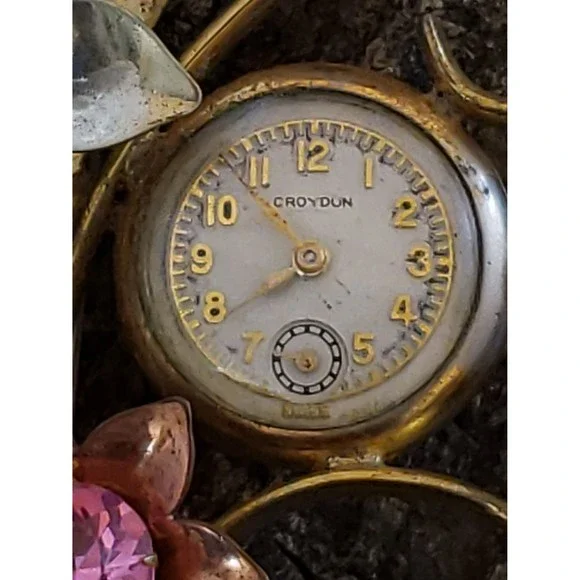 Vintage Croydon Watch Flower Bouquet Brooch Pin, Metal Floral Arrangement